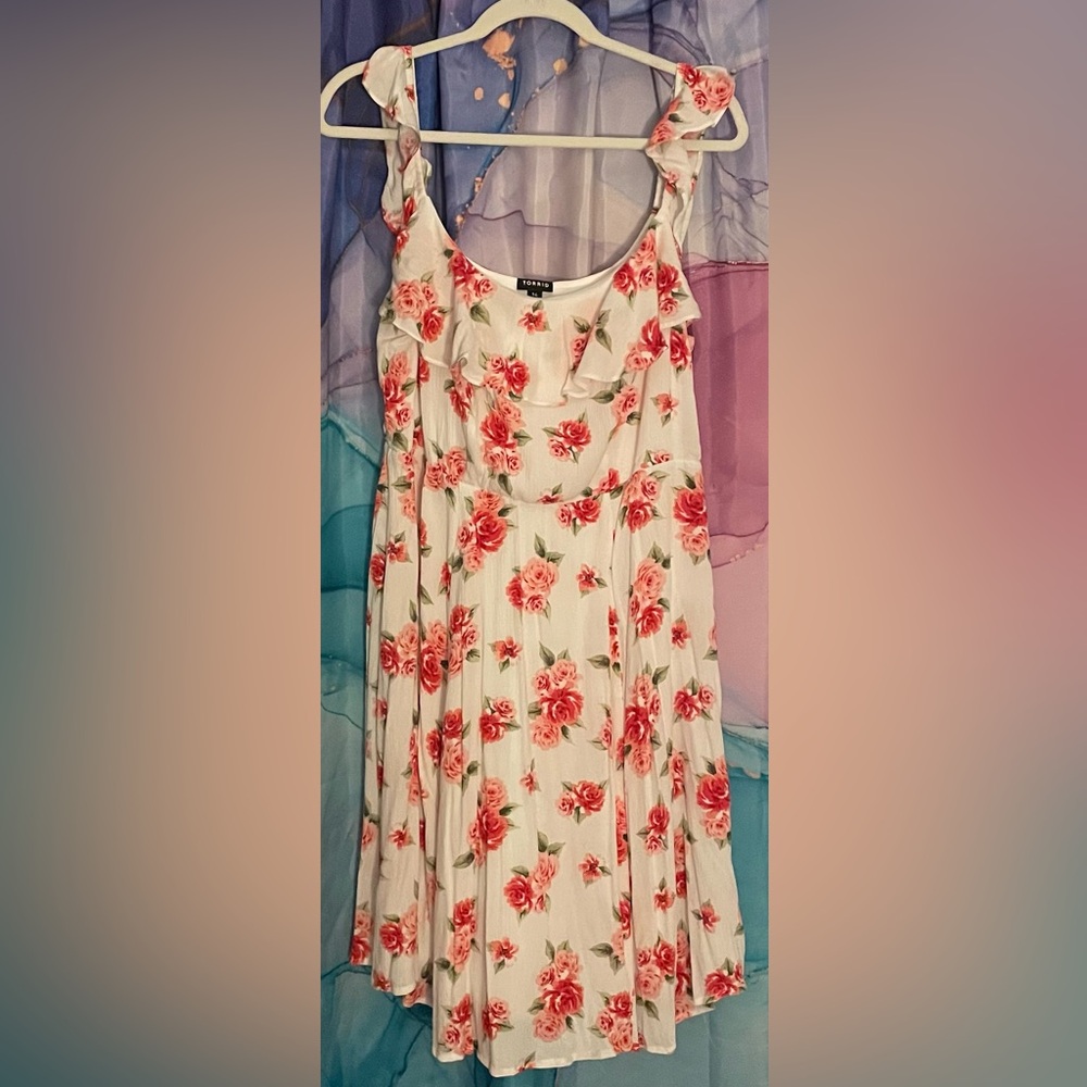 Torrid white/pink-floral off-shoulder dress